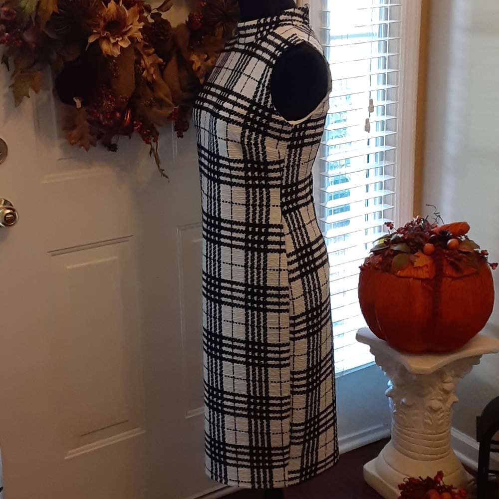 Cato black white textured print sleeveless dress lined stand up collar S EUC … - Picture 2 of 7